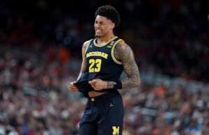 Bintang bola basket Michigan Yaxel Lendeborg mengalami cedera parah di paruh pertama Final Four vs. Arizona